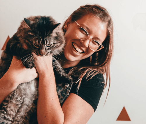 A woman with a cat