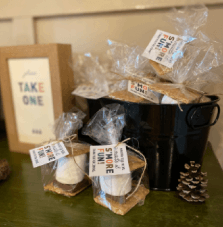 Prepackaged smores display for baby shower decor